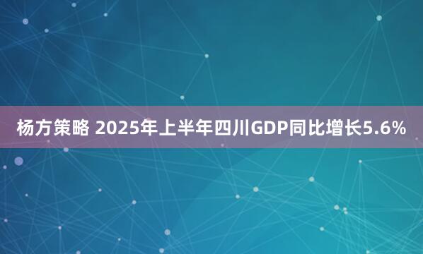 杨方策略 2025年上半年四川GDP同比增长5.6%