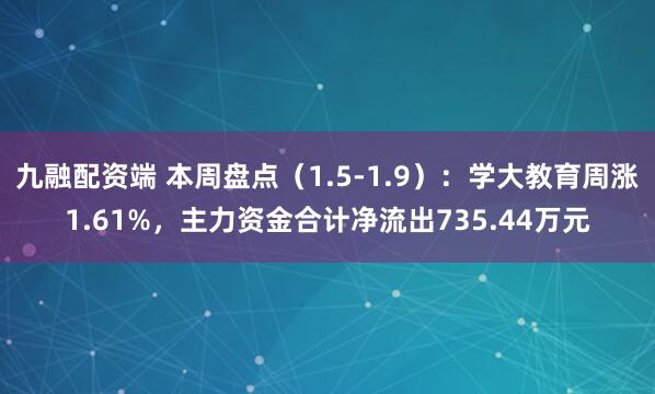 九融配资端 本周盘点（1.5-1.9）：学大教育周涨1.61%，主力资金合计净流出735.44万元